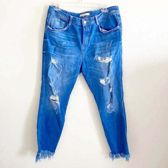ZARA TRAFALUC DENIM MAKERS DISTRESSED STRAIGHT CROPPED JEANS- SIZE 8 - Picture 1 of 8